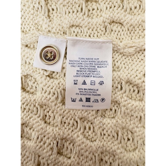 Land's End Women's M Cable Knit Long Cardigan Sweater Beige Oatmeal Button Front - Picture 6 of 11